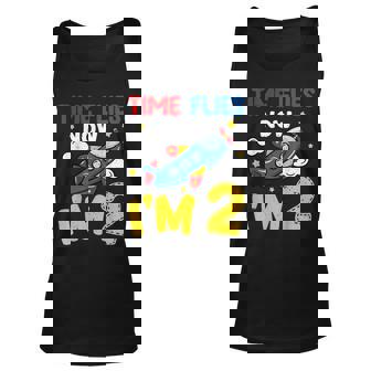 Time Flies Now Im 2 2Nd Birthday Airplane Decoration Party Unisex Tank Top | Seseable UK