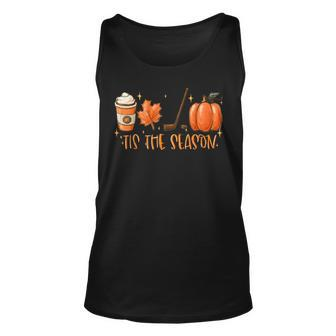 Tis The Season Hockey Latte Leaves Hello Pumpkin Halloween Tank Top | Mazezy