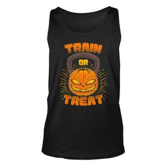 Train Or Treat Pumpkin Kettlebell Gym Workout Halloween Tank Top - Monsterry DE