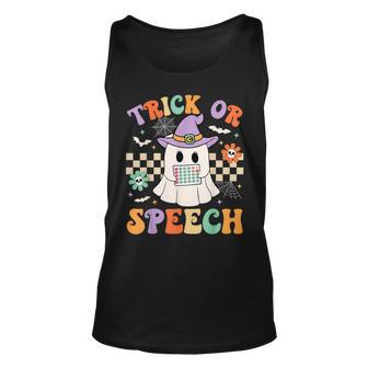 Trick Or Speech Retro Slp Halloween Speech Therapy Halloween Tank Top - Monsterry