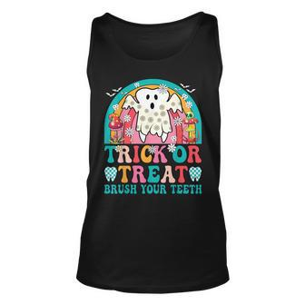 Trick Or Treat Brush Your Th Boo Ghost Halloween Dentist Tank Top | Mazezy