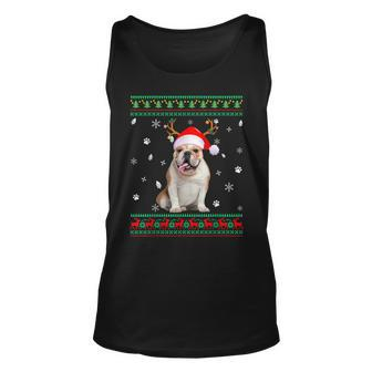Ugly Sweater Christmas English Bulldog Dog Santa Reindeer Tank Top - Monsterry