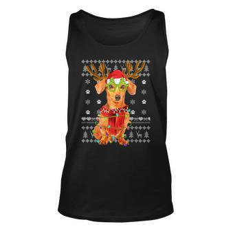 Ugly Sweater Christmas Lights Dachshund Dog Puppy Lover Tank Top | Mazezy