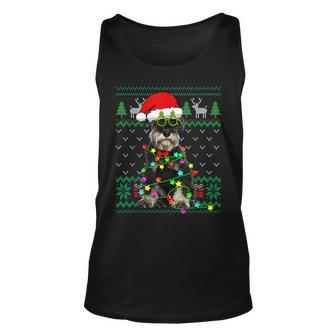 Ugly Sweater Christmas Lights Schnauzer Dog Puppy Lover Tank Top | Mazezy
