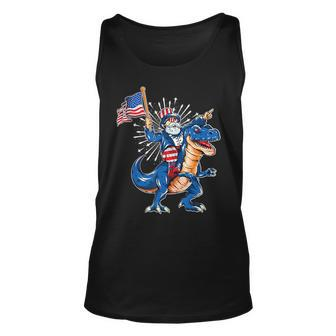 Uncle Sam Riding A Dinosaur 4Th Of July American Flag Unisex Tank Top | Mazezy