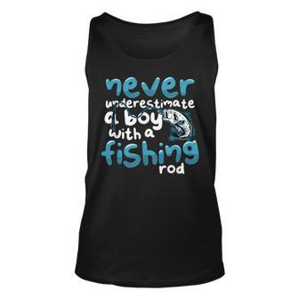 Never Underestimate A Boy With A Fishing Rod Angling Fishing Rod Tank Top | Mazezy DE