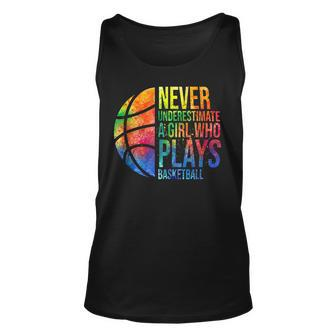 Never Underestimate A Girl Who Play Basketball Basketball Tank Top | Mazezy
