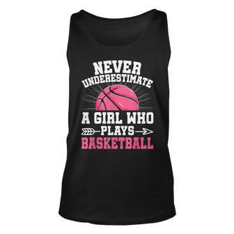 Never Underestimate A Girl Who Plays Basketball Lover Basketball Tank Top | Mazezy