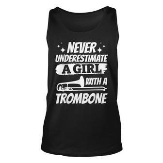 Never Underestimate A Girl With A Trombone Instrument Player Tank Top | Mazezy