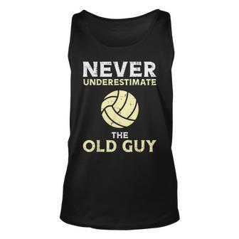 Never Underestimate Old Guy Volleyball Coach Dad Grandpa Men Tank Top | Mazezy