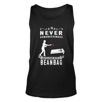 Never Underestimate An Old Man With A Bean Bag Cornhole Old Man Tank Top | Mazezy