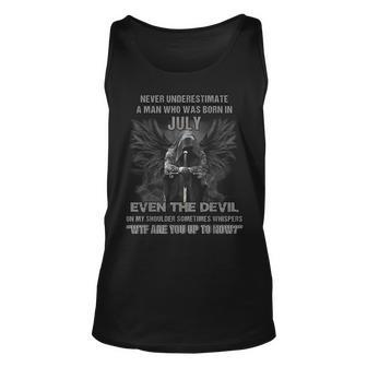 Never Underestimate An Old Man Who Was Born In July Old Man Tank Top | Mazezy