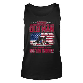 Never Underestimate An Old Man With A Boston Terrier Usa Old Man Tank Top | Mazezy