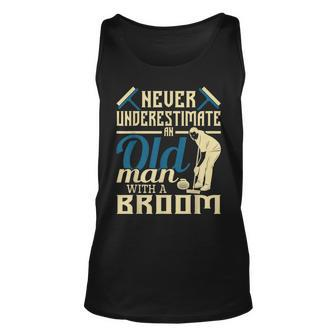 Never Underestimate An Old Man With A Broom Curling Curler Old Man Tank Top | Mazezy