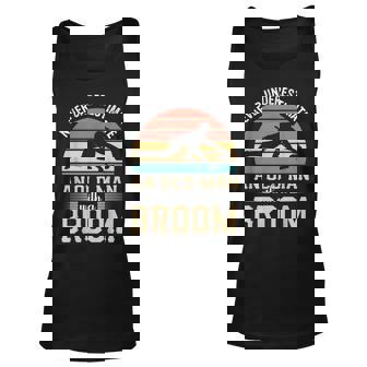 Never Underestimate An Old Man With A Broom Curling Grandpa Grandpa Tank Top | Mazezy