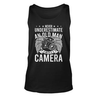 Never Underestimate An Old Man With A Camera Photographer Old Man Tank Top | Mazezy