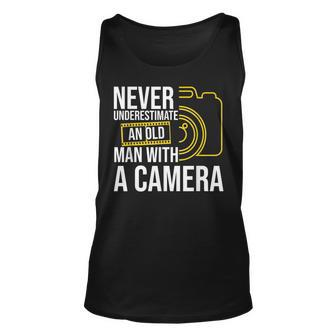 Never Underestimate An Old Man With A Camera Photography Old Man Tank Top | Mazezy