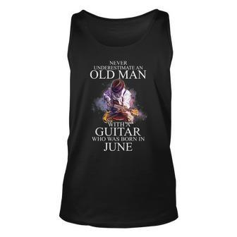 Never Underestimate Old Man With Guitar June Old Man Tank Top | Mazezy