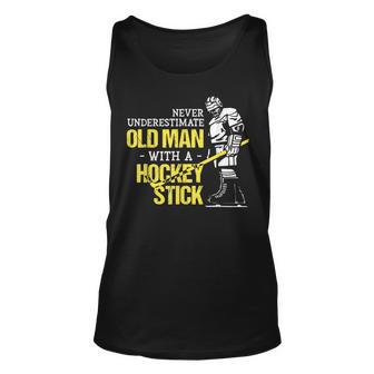 Never Underestimate An Old Man With A Hockey Stick Player Old Man Tank Top | Mazezy