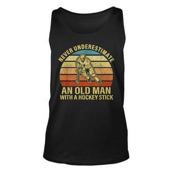 Never Underestimate An Old Man With A Hockey Stick Old Man Tank Top | Mazezy