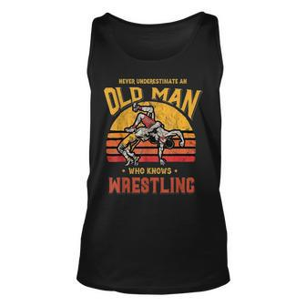 Never Underestimate An Old Man Who Knows Wrestling Old Man Tank Top | Mazezy