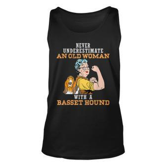 Never Underestimate An Old Woman With Basset Hound Old Woman Tank Top | Mazezy