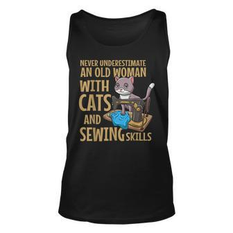 Never Underestimate An Old Woman With Cats And Sewing Skills Old Woman Tank Top | Mazezy