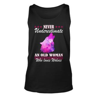 Never Underestimate An Old Woman Who Loves Wolves Wolf Old Woman Tank Top | Mazezy