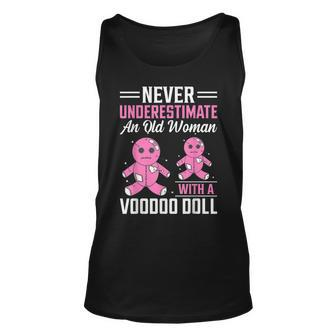 Never Underestimate An Old Woman With A Voodoo Doll Old Woman Tank Top | Mazezy