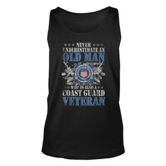 Never Underestimate Un Old Man Us Coast Guard Veteran Veteran Tank Top | Mazezy