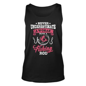 Never Underestimate A Woman With A Fishing Rod Fishing Fishing Rod Tank Top | Mazezy AU