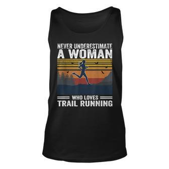 Never Underestimate A Woman Who Loves Trail Running Running Tank Top | Mazezy