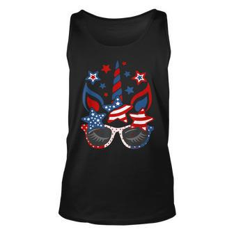 Unicorn Face Sunglasses As American Flag 4Th July Patriotic Unisex Tank Top - Monsterry