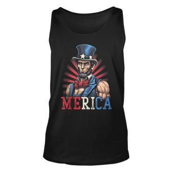 Usa 4Th Of July Abraham Lincoln Funny Workout Muscles Unisex Tank Top | Mazezy DE