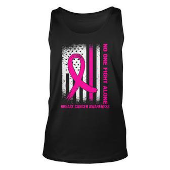 Usa Flag Pink Ribbon No One Fights Breast Cancer Alone Tank Top - Seseable