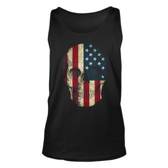 Usa Flag Skull - Real American Us Pride- BikerHunting Unisex Tank Top | Mazezy
