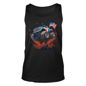 Usa Patriotic Monster Truck Jump Colorful Red White Blue Tank Top - Monsterry UK
