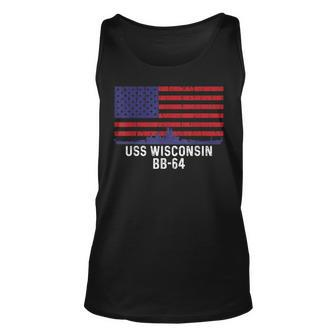 Uss Wisconsin Bb64 Battleship Vintage American Flag Unisex Tank Top | Mazezy