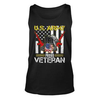 Veteran Vets US Army Proud Veteran With American Flag Gifts Veteran Day Veterans Unisex Tank Top - Monsterry