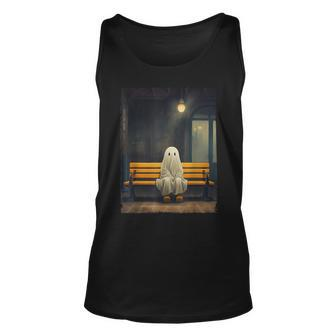 Vintage Cute Ghost Waiting Sitting On Chair Halloween Gothic Tank Top - Seseable