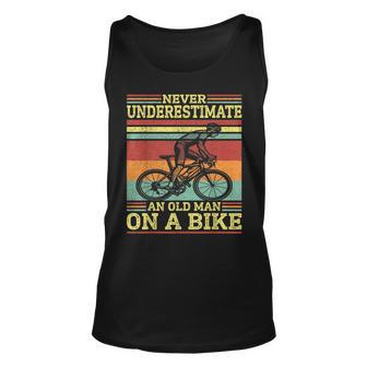 Vintage Cycling Never Underestimate An Old Man On A Bike Unisex Tank Top - Seseable