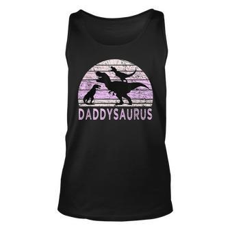 Vintage Daddy Dinosaur Daddysaurus 2 Two Girls Dad Husband Unisex Tank Top | Mazezy