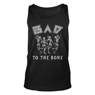 Vintage Dancing Skeleton Bad To The Bone Halloween Dancing Tank Top | Mazezy