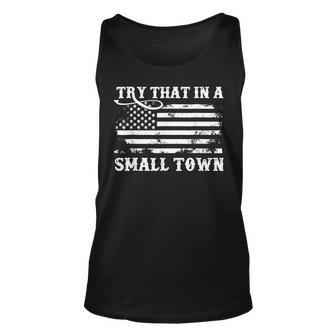 Vintage Dont Try That In My Town American Flag Unisex Tank Top | Mazezy