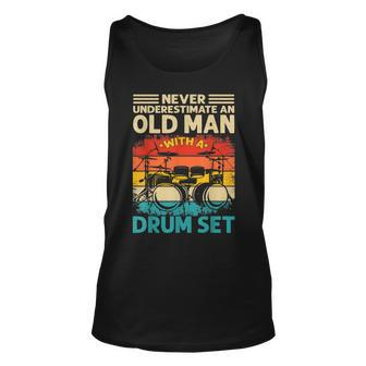 Vintage Drummer For Men Never Underestimate An Old Man Gift For Mens Unisex Tank Top - Seseable