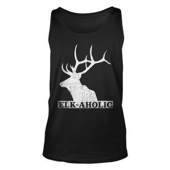 Vintage Elkaholic Funny Elk Hunter Elk-Aholic Distressed Unisex Tank Top | Mazezy CA