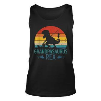 Vintage Fishing Grandpasaurus Dinosaur Rex Grandpa Saurus Tank Top | Mazezy