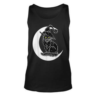 Vintage Halloween Scary Black Cat Witch Hat Moon Witchy Moon Tank Top | Mazezy