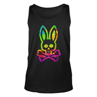 Vintage Horror Bunny Rabbit Face Tie Dye Happy Easter Day Rabbit Tank Top | Mazezy