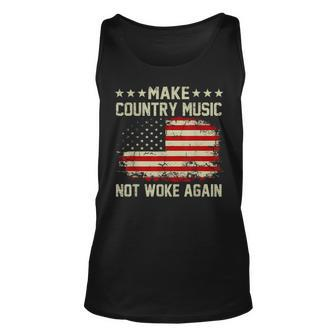 Vintage Make Country Music Not Woke Again American Flag Unisex Tank Top | Mazezy